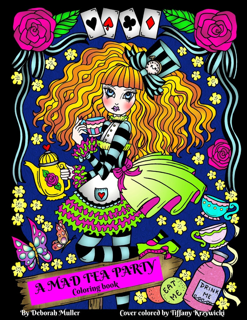 A MAD TEA PARTY Digital Coloring Book Alice in Wonderland style, tea parties, animals and magic image 2