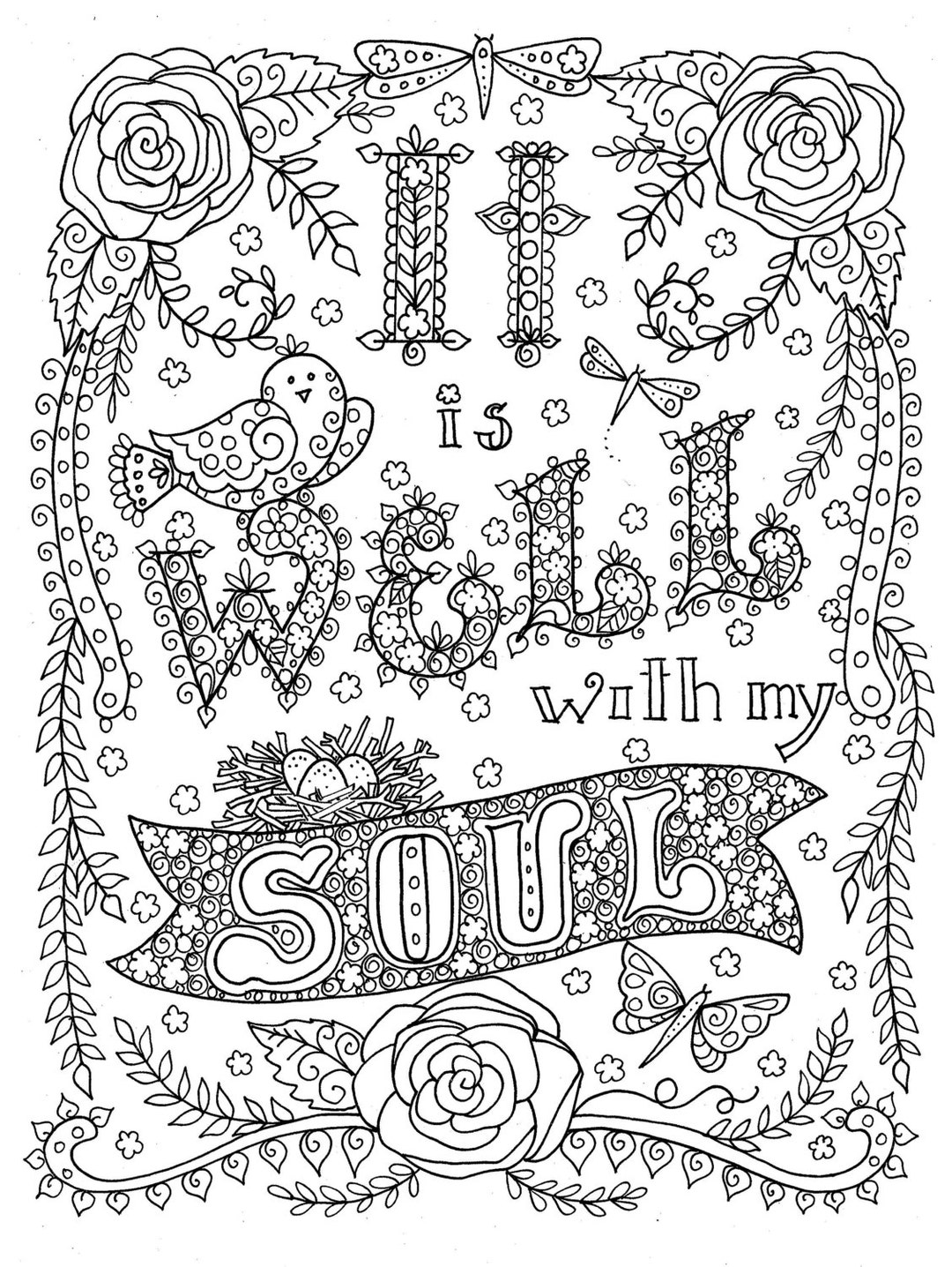 Digital Download Hymn Coloring Page It is Well With My Soul Digi Stamp