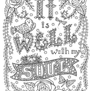 Digital download Hymn Coloring page It is Well with my Soul Digi stamp print to color
