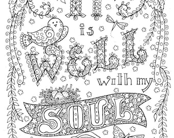 Digital download Hymn Coloring page It is Well with my Soul Digi stamp print to color