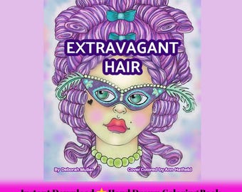Extravagant Hair PDF Coloring Book. Fancy Hair Portraits. Hand-drawn art.  No AI