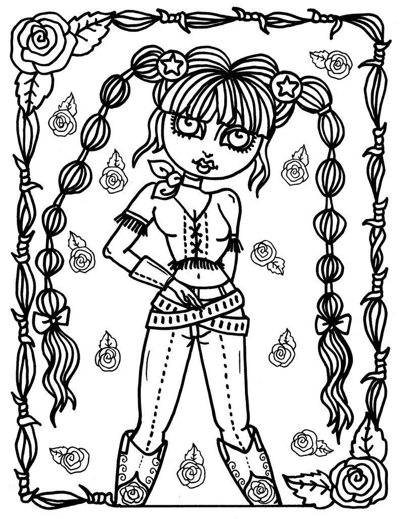 5 Cowgirl Digital Download Coloring pages, Digi Stamps, western girls, cardmaking, stamping, from Cowgirls and Indians Coloring Book image 5