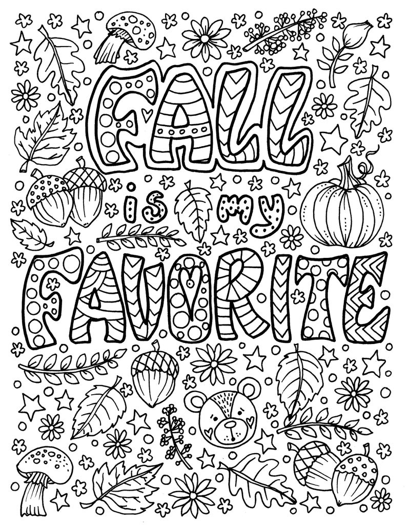 Herfst Is Mijn Favoriete Kleurplaat Pagina Leuke Kleurplaat Etsy