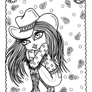 5 Cowgirl Digital Download Coloring pages, Digi Stamps, western girls, cardmaking, stamping, from Cowgirls and Indians Coloring Book image 1