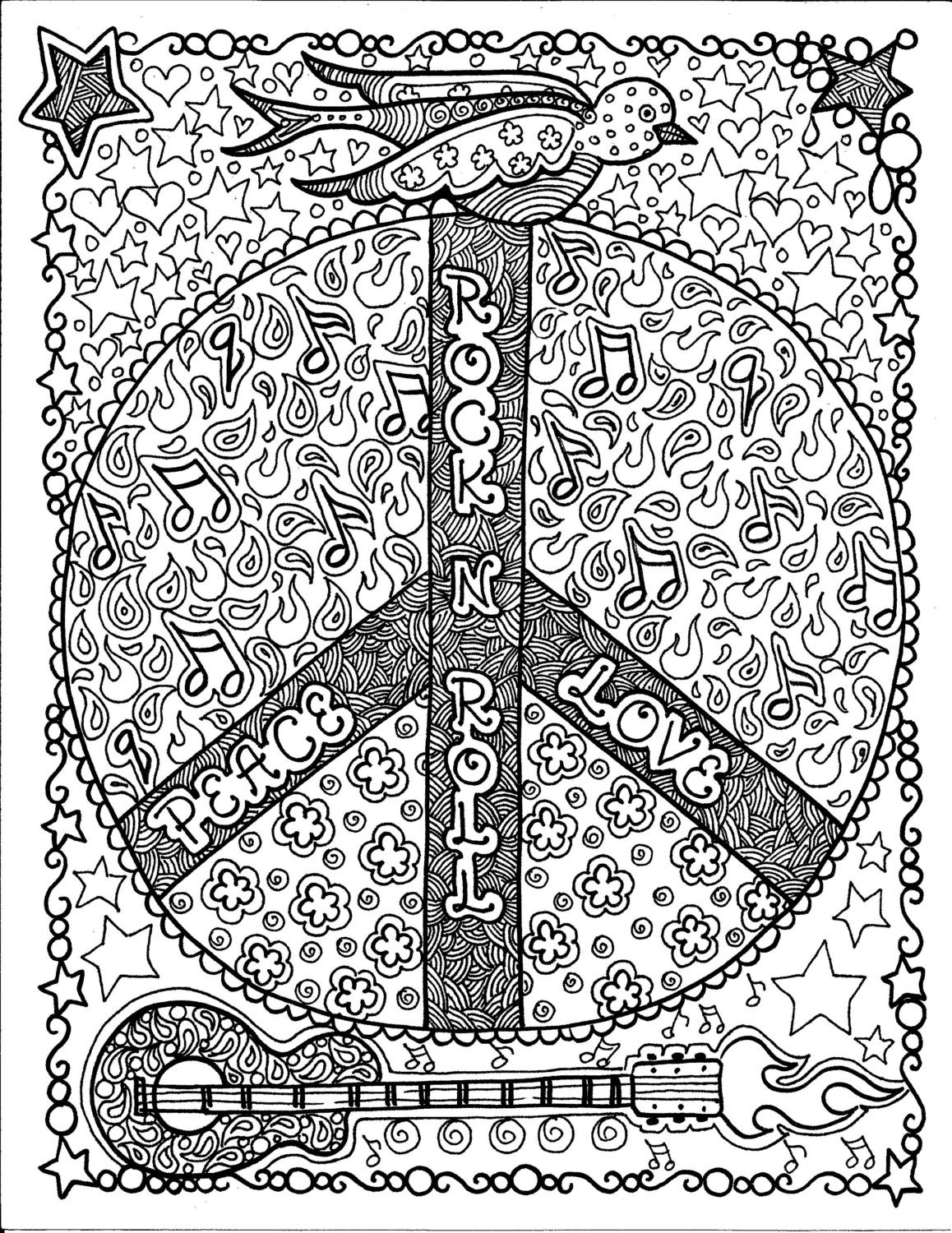 Download Instant Download Rock and Roll Peace Coloring Page Art | Etsy