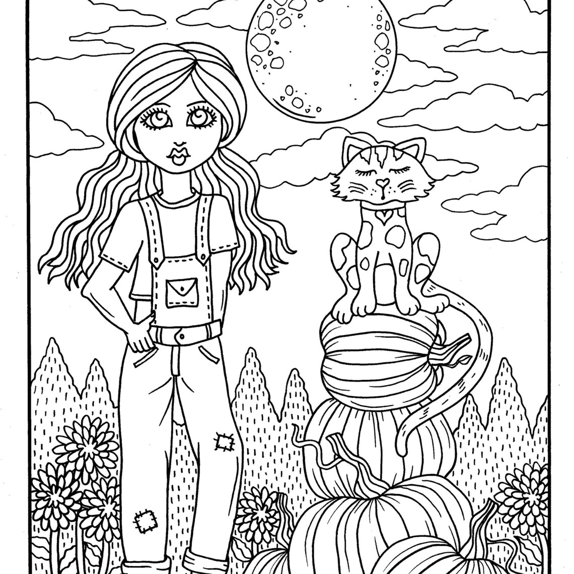 Fall Friends Digital Coloring Book. Fall Pumpkins Cats - Etsy