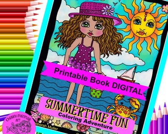 Summertime Fun Coloring Book full of magical memories of summer. PDF Instant download, printable book