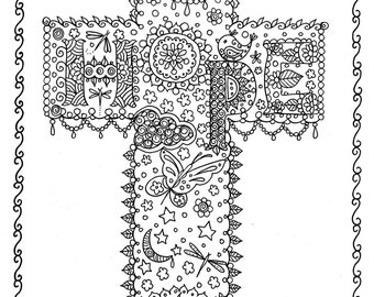 HOPE Cross Digital Coloring Page Instant Download from Crosses Cloring Book Christian/digital/digi stamp/bible/church