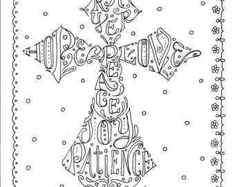 Instant Download Cross Scripture Coloring Page/digital/color book/digi stamp/christian/church/bible