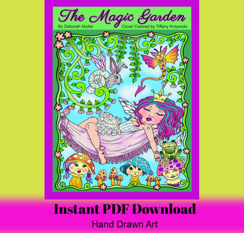 Magic Garden Instant download coloring book. Magical fantasy creatures, fairies and fun image 1