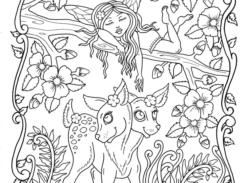 Magic Garden Instant download coloring book. Magical fantasy creatures, fairies and fun image 6