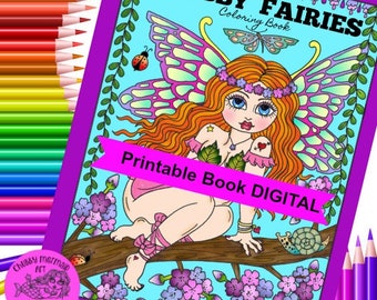 CHUBBY FAIRIES Libro da colorare digitale, pagine da colorare di fate, divertimento da colorare di fate, fate, boschi, fantasia, magia