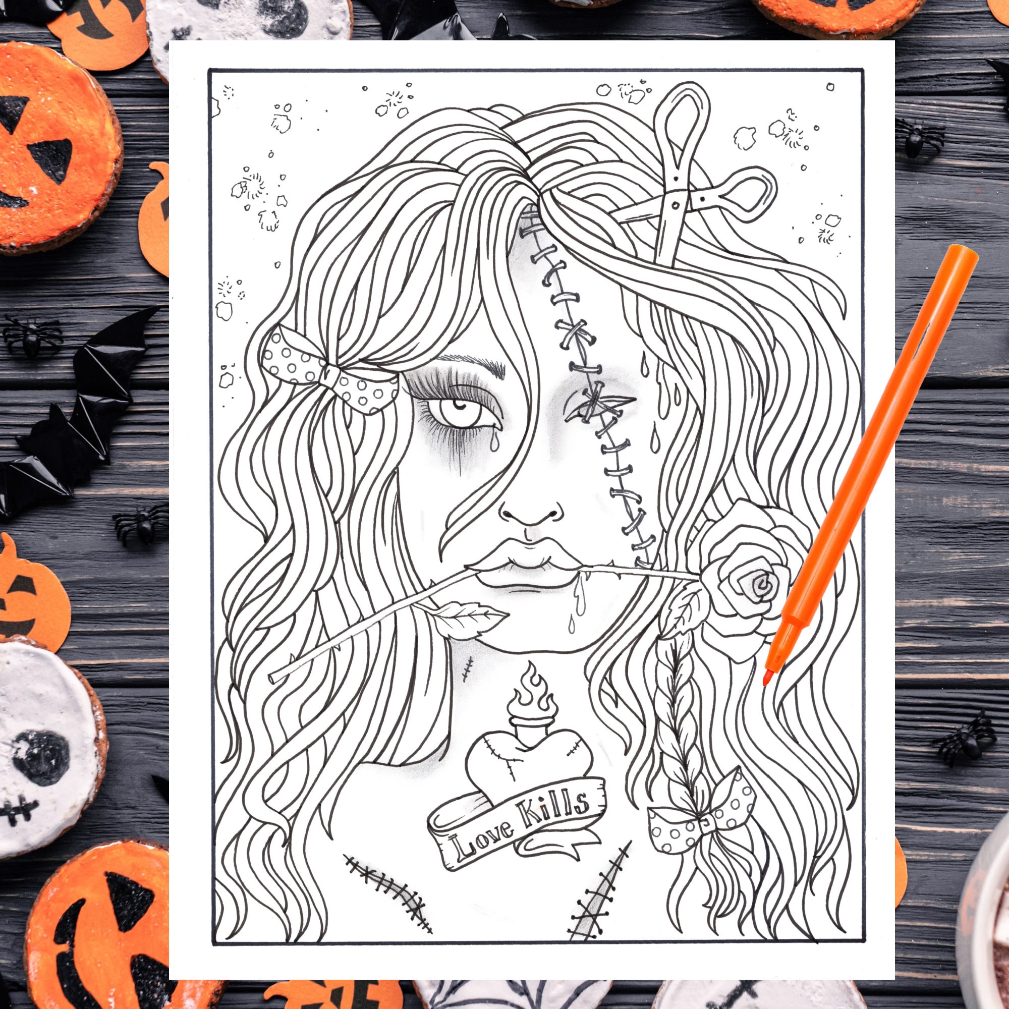 Liefde doodt meisje. PDF, digitale kleuren. grijstinten, Halloween, enge  gezichten, slecht. - Etsy België, image size:2000x2000