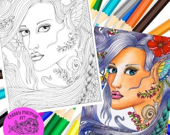 Fairy Fantasy Art imprimible para colorear páginas, hadas, elfos, páginas imprimibles de fantasía