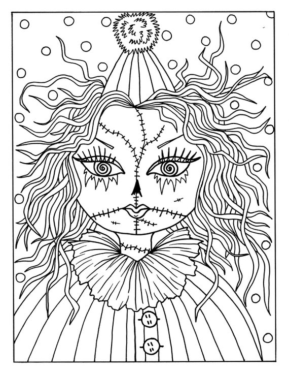 5 Pages Of Goulish Girls Halloween Coloring Pages Instant Etsy