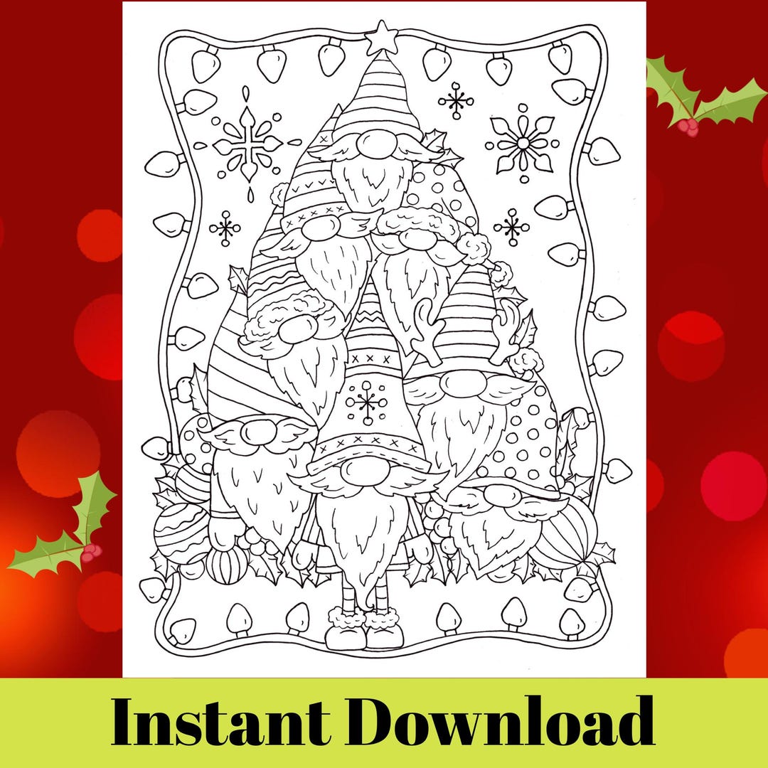 GNOME Christmas Tree Coloring Page. Christmas Coloring. Holiday Color ...