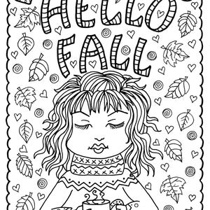 7 PAGES FALL Girls Digital Coloring pages digi, color page, instant download, printable, color book, halloween image 6
