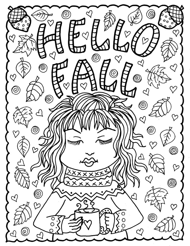 7 PAGES FALL Girls Digital Coloring pages digi, color page, instant download, printable, color book, halloween image 6