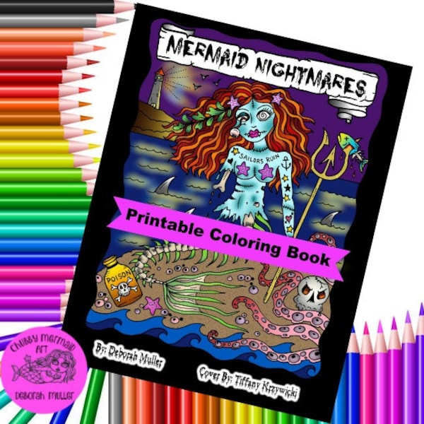 Mermaid Nightmares PDF downloadable printable, digital coloring book, mermads, sirens, halloween, scary
