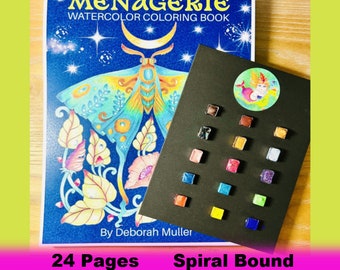 Watercolor Book Menagerie 24 pages, Large 9 x 12, Top Bound, 140# Watercolor Paper suitable for any medium. Plus a set of Watercolors.