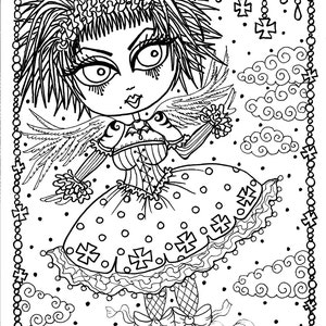 5 pages Instant Download 5 Coloring pages Gothic Angels Color book Art Digital/digi stamp/goth/digital coloring image 2