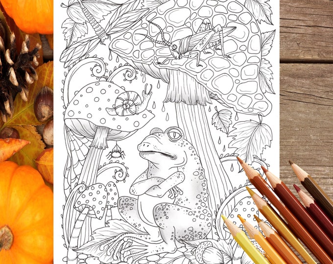 Pumpkins and Sunflower Digital Coloring Page Fall, Adult Coloring, Digi ...