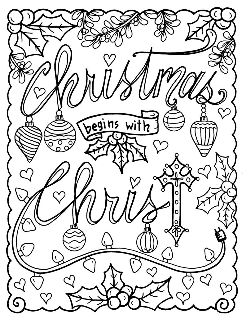 5 Pages Christmas Coloring Christian, Religious, scripture, Jesus, digital, digi stamp, coloring pages, adult coloring books image 4