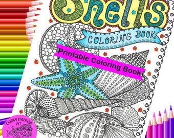 Shells Digital Coloring book, adult coloring fun. Summer fun with shells and more shells! beachy coloring for all ages. Instant download PDF