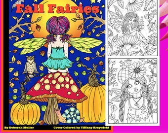 Fall Fairies Digital coloring book. Pumpkins, pumpkin spice, sunflowers, leaves, owls and more!