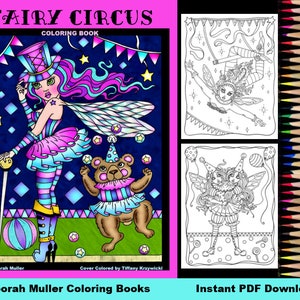 Fairy Circus Instant download COLORING BOOK. Fairies, circus, animals, fun!