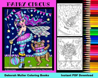 Fairy Circus Instant download COLORING BOOK. Fairies, circus, animals, fun!