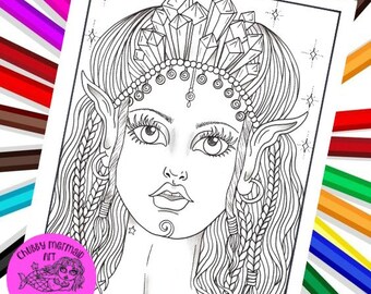 Fairy Hair Girl Digital coloring pages, fantasy art, adult coloring pages, adult coloring, colouring digital