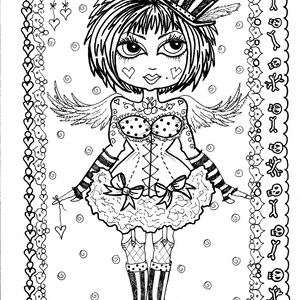 5 pages Instant Download 5 Coloring pages Gothic Angels Color book Art Digital/digi stamp/goth/digital coloring image 3