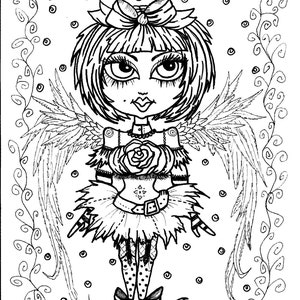 5 pages Instant Download 5 Coloring pages Gothic Angels Color book Art Digital/digi stamp/goth/digital coloring image 1