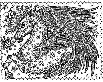 Instant Download Pegasus Coloring page You be the Artist/digital.digi/stamp/adult coloring/coloring pages
