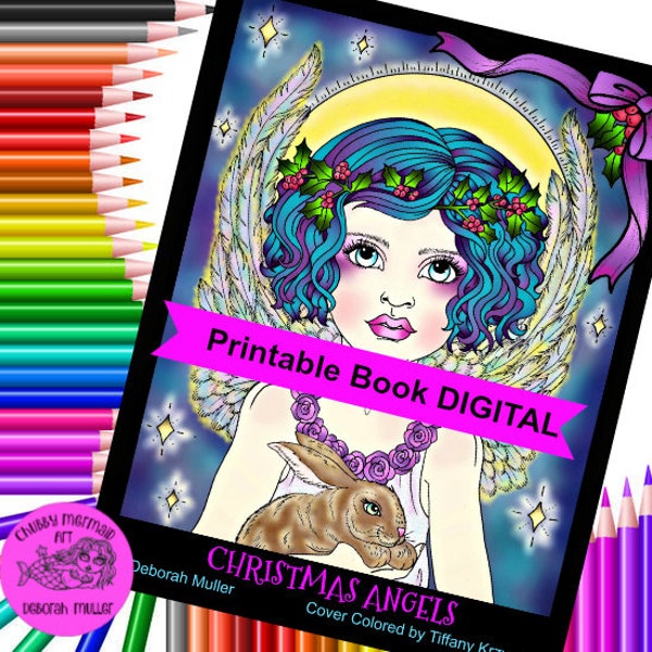 Christmas Angels Coloring Book PDF files, Instant download. Beautiful Angels to color. Adult coloring pages for the holidays
