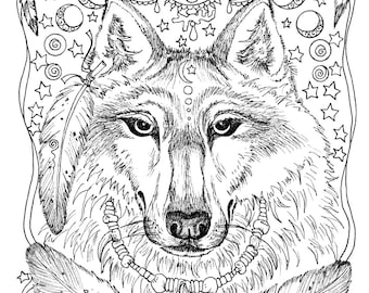 wolf adult coloring etsy