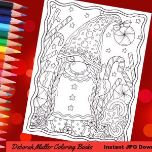 GINGERBREAD GNOME adult coloring page. Christmas coloring. Holiday color pages. Christmas gnome coloring. Gingerbread gnome