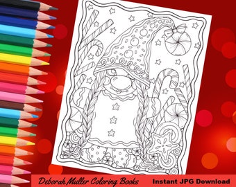 GINGERBREAD GNOME adult coloring page. Christmas coloring. Holiday color pages. Christmas gnome coloring. Gingerbread gnome