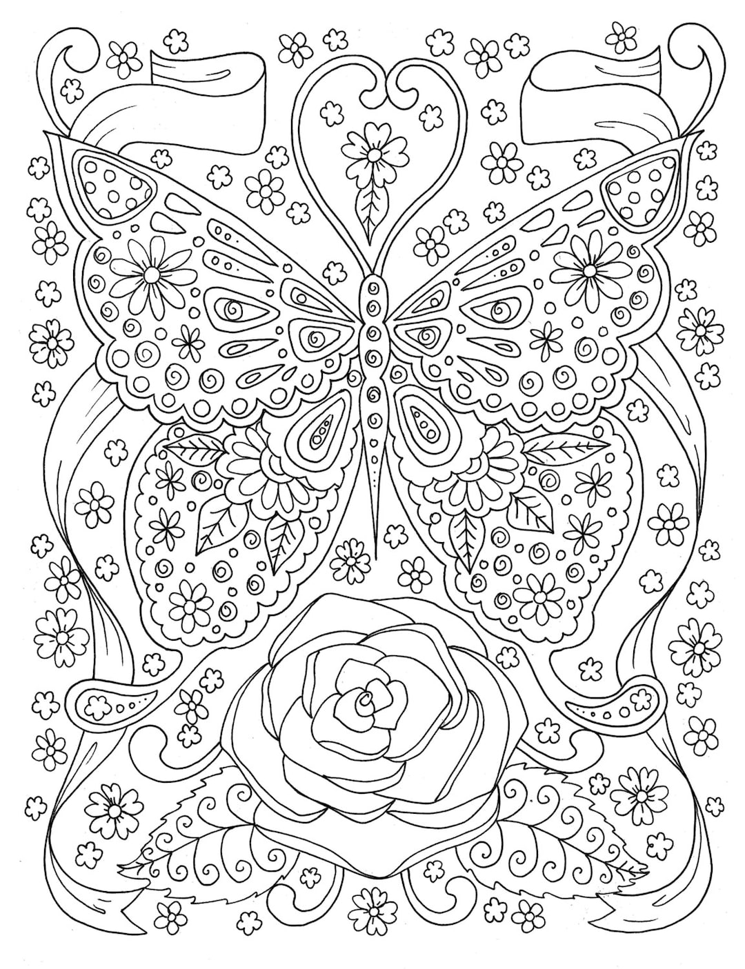 Butterfly Coloring Page Adult Coloring Book Digital Coloring Page