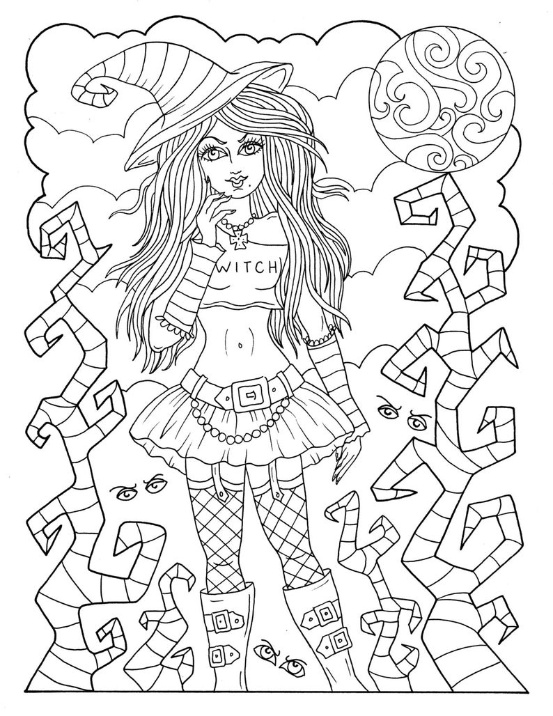 5 Pages Sexy Witches to Color Instant Download Halloween - Etsy