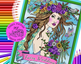 Fairy Wedding Coloring Book. Instant download, print and color. Fairies, magic, wedding, whimsy. PDF. Digital coloring page