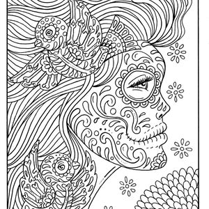 5 Pages Day of the Dead Girls Digital, Coloring Book, Coloring Pages ...