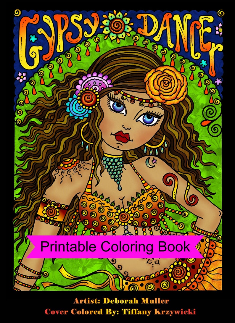 Digital Coloring Book Gypsy Dancer, Belly dancers, Gypsies, hippie, Digi, dance, Adult coloring book, Instant download image 2