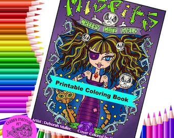 DIGITAL Coloring Book Misfits, creepy cute girls, adult coloring, halloween, digi files, coloring pages, digi coloring