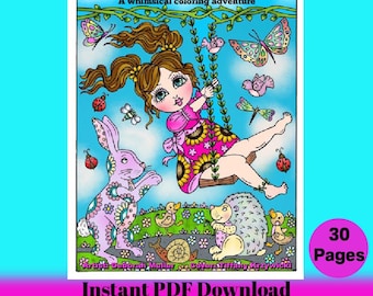 PRIMAVERA: Una aventura de colorear caprichosa Descarga digital Libro para colorear, colorear para adultos, PDF, digital, imprimible