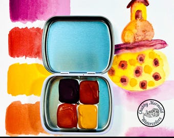 Hand Mulled Watercolor Paints, Granulating Earth Pigments Set (4 Half Pans) Made by an Artist