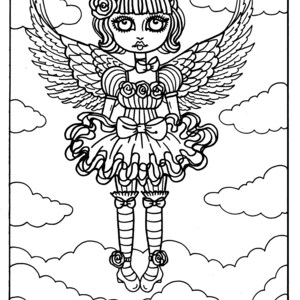 5 Pages Gothic Angels Digital Downloads Coloring Pages, Gothic, Angel, digi stamps, digi stamping, cardmaking, crafting, clip art image 2