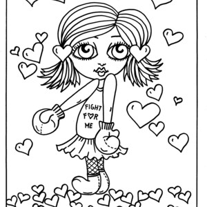 5 pages Valentine Girls Digital Coloring Pages, digi stamps, cardmaking, clip art, Little Darlings, sweethearts