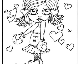 5 pages Valentine Girls Digital Coloring Pages, digi stamps, cardmaking, clip art, Little Darlings, sweethearts